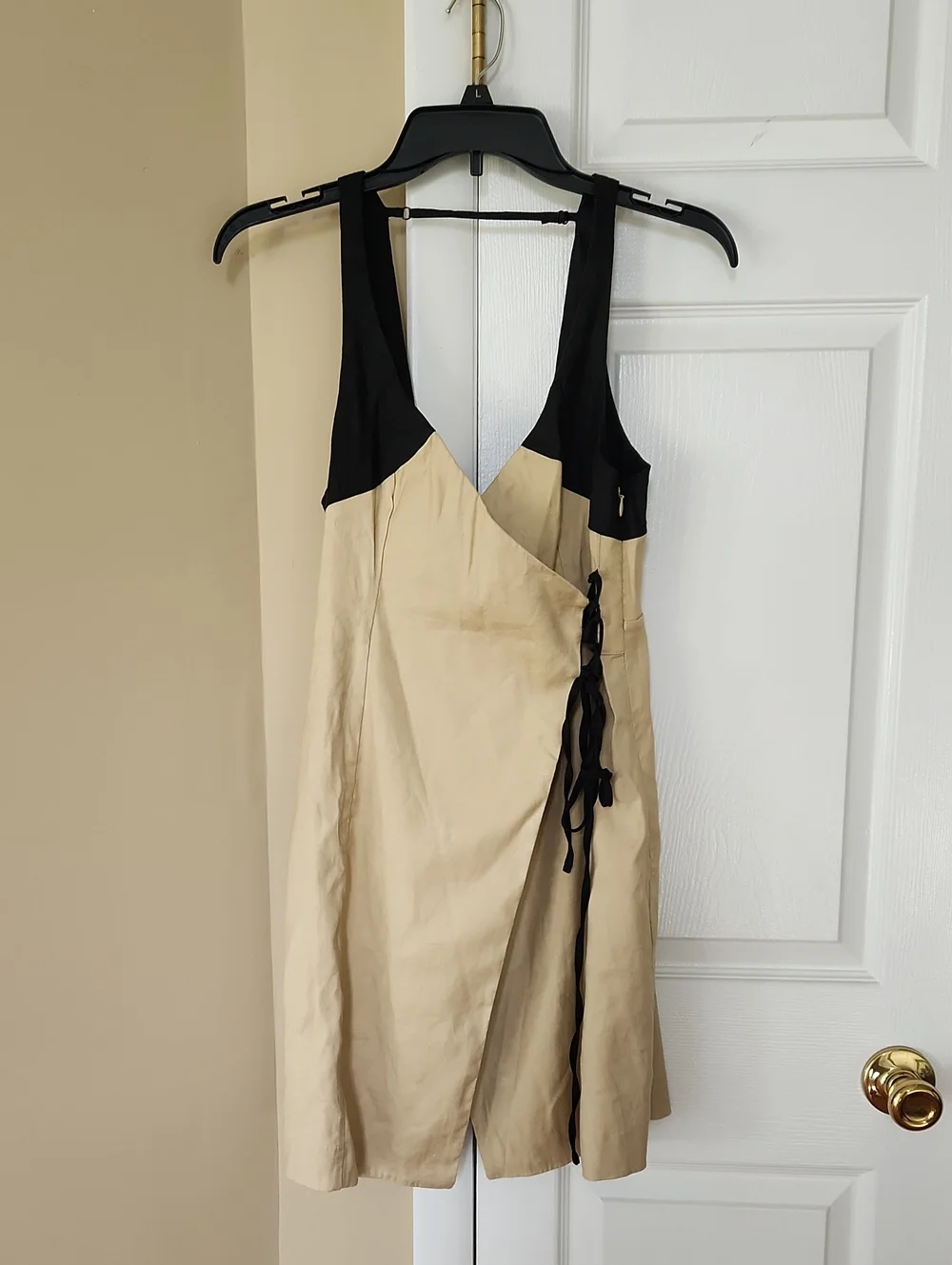 black and tan dresses Tan And Black 3/4 Sleeve Waisted Tiered Maxi Dress  BLANK